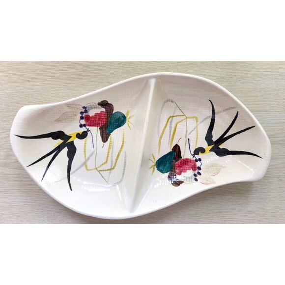 DISH-DOUBLE SIDED-RED WING-Capistrano Swallow Birds-Vintage-MCM-Serving Dish - Picture 1 of 8